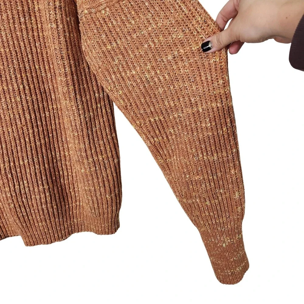 FREE PEOPLE Leo Tunic Sweater Womens Medium Orange Ribbed Cowl‎ Neck Cozy Knit